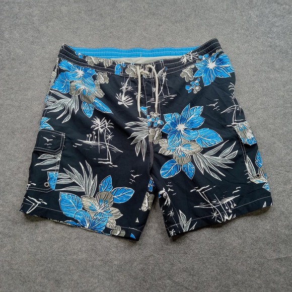 Caribbean Joe Other - Caribbean Joe Swim Trunks Mens‎ Large Black Blue Floral Board Shorts Mesh Lined
